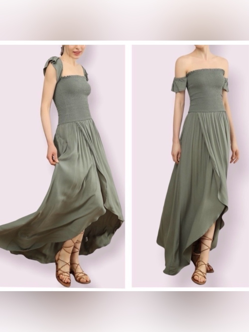 Young Fabulous & Broke
Frida Green Smocked Off The Shoulder Maxi Dress Size M